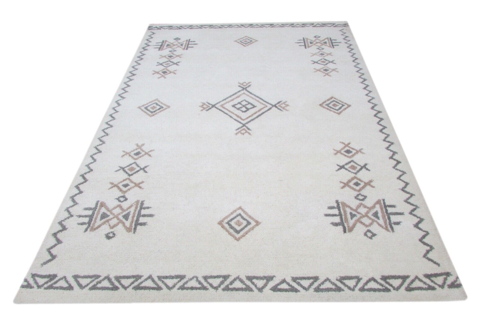 Beige Grau Teppich 100% Wolle 160X230 cm Handarbeit Handgetuftet T820