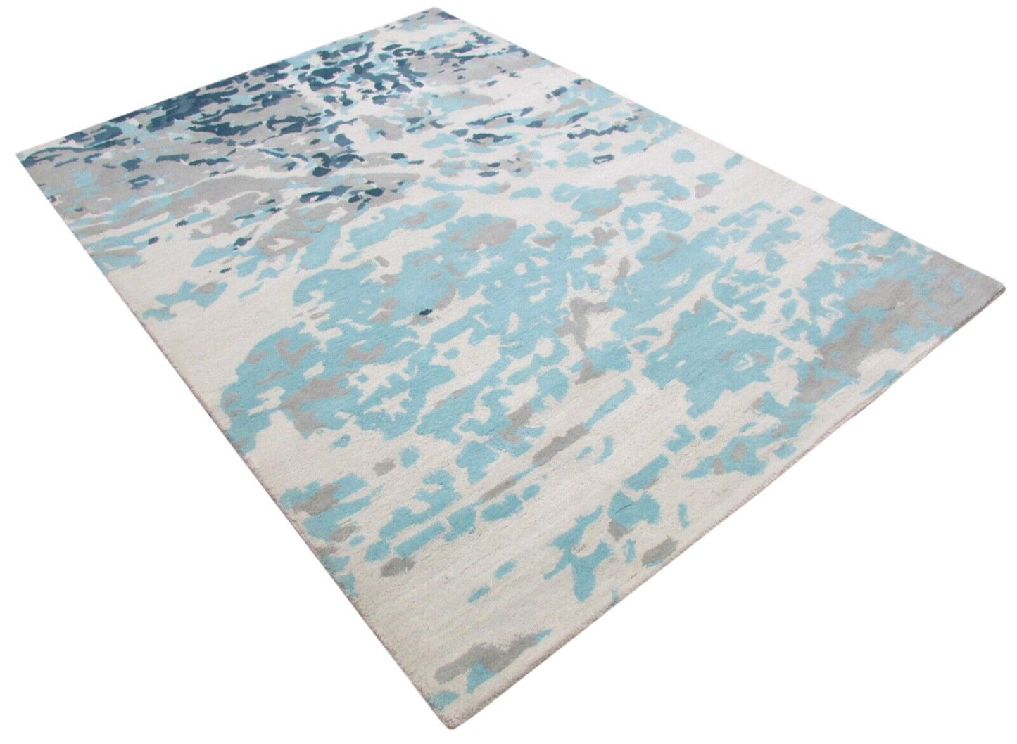 Hellblau Beige Teppich 100% Wolle 160X230 cm Modern Handgetuftet T903