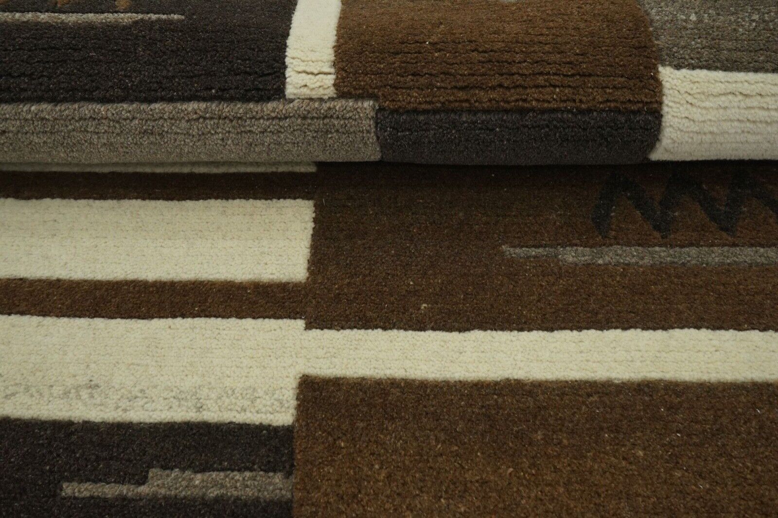 Nepal Teppich Handgeknüpft Beige Braun Grau 100% Wolle Orient 70x140 cm N763