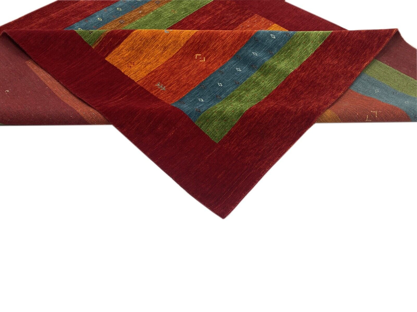 Rot Grün Gold Gabbeh Teppich 100% Wolle Ca. 250x300 cm Handgewebt Orient WR70