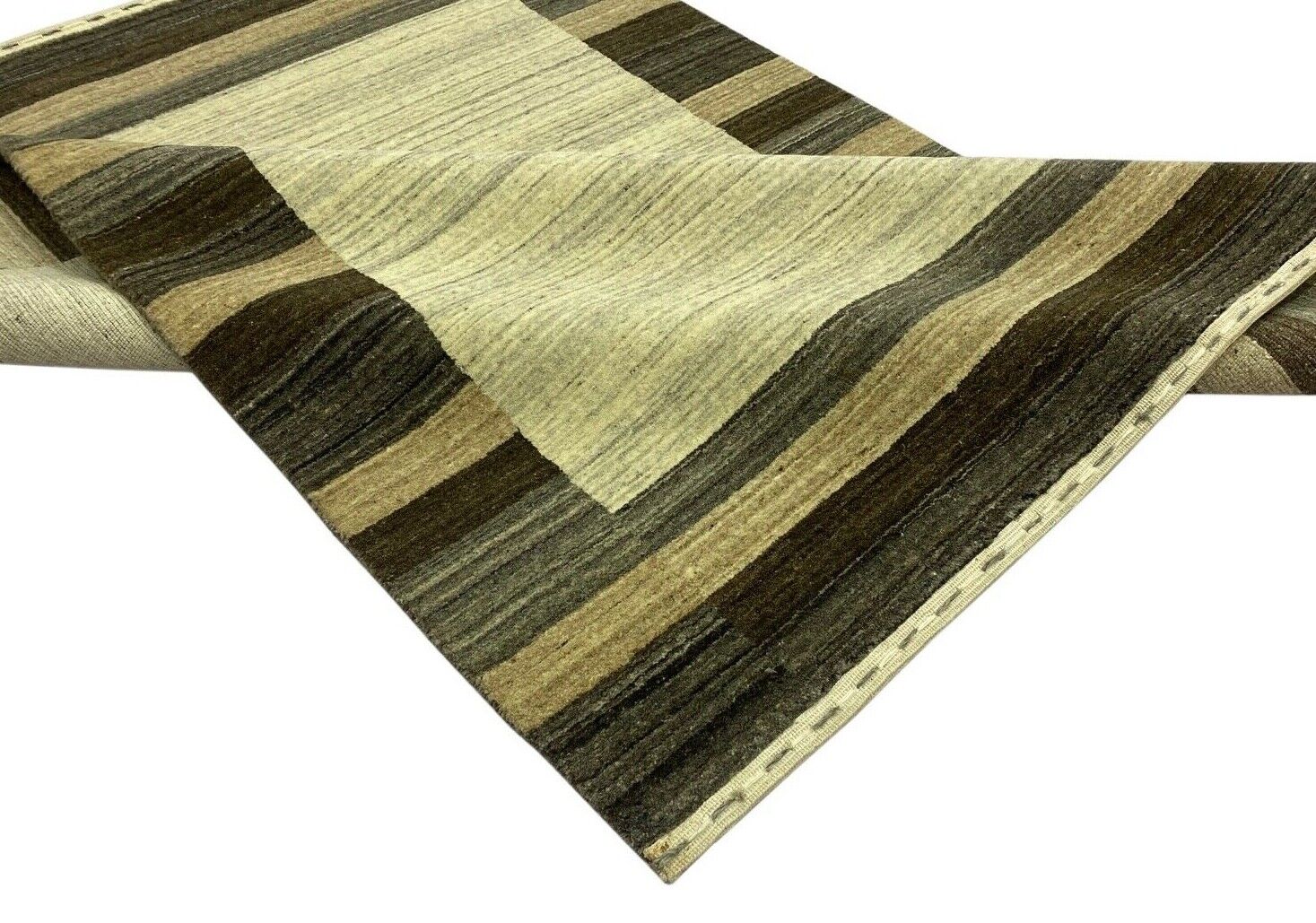 Gabbeh kilimas, rudai pilkas, 100 % vilnos, smėlio spalvos, rankomis austas, lori, 120 x 173 cm, S81