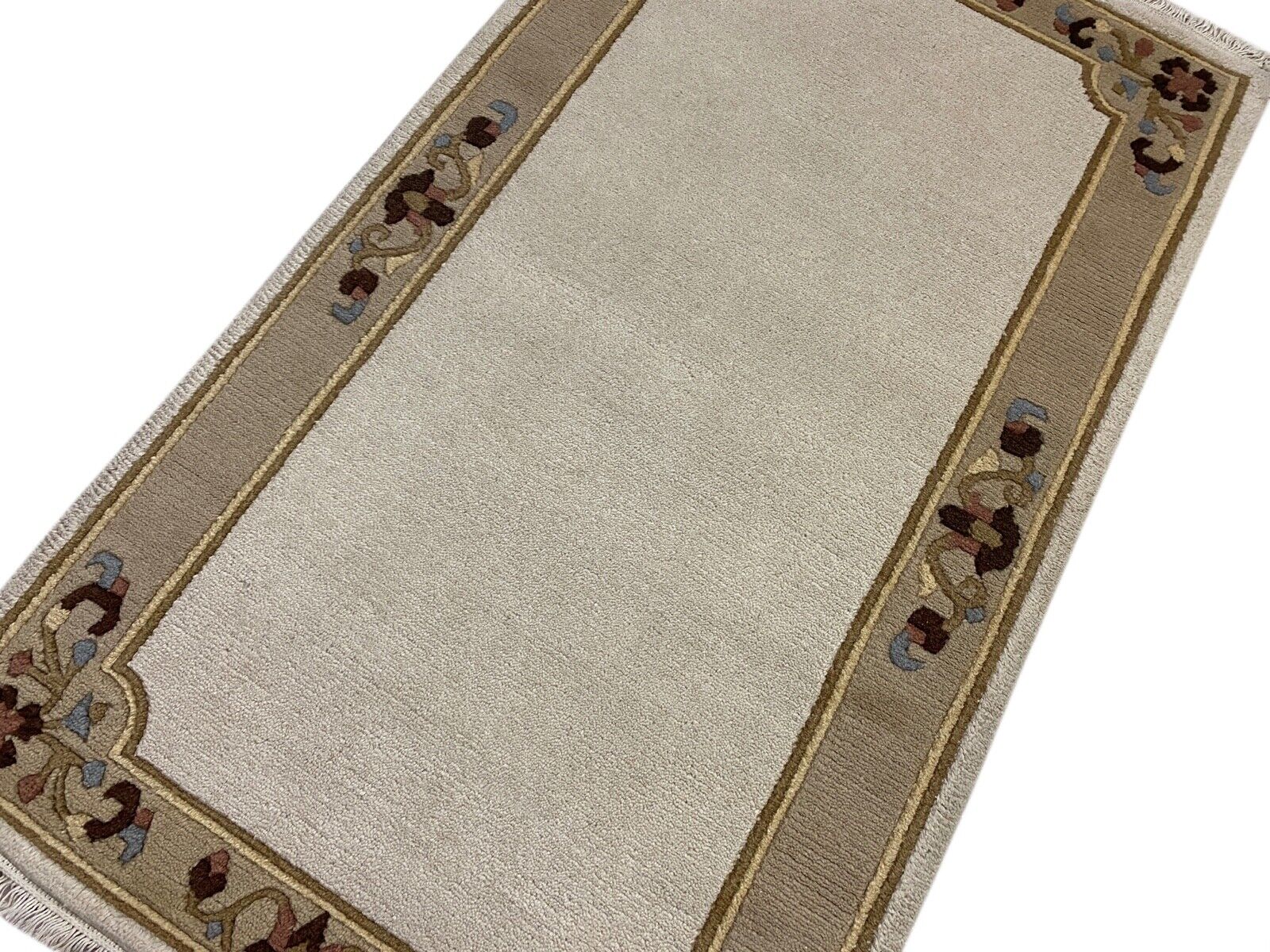 Nepal Rug Hand-knotted Beige 100% Wool Oriental Rug 90x155 cm N-106