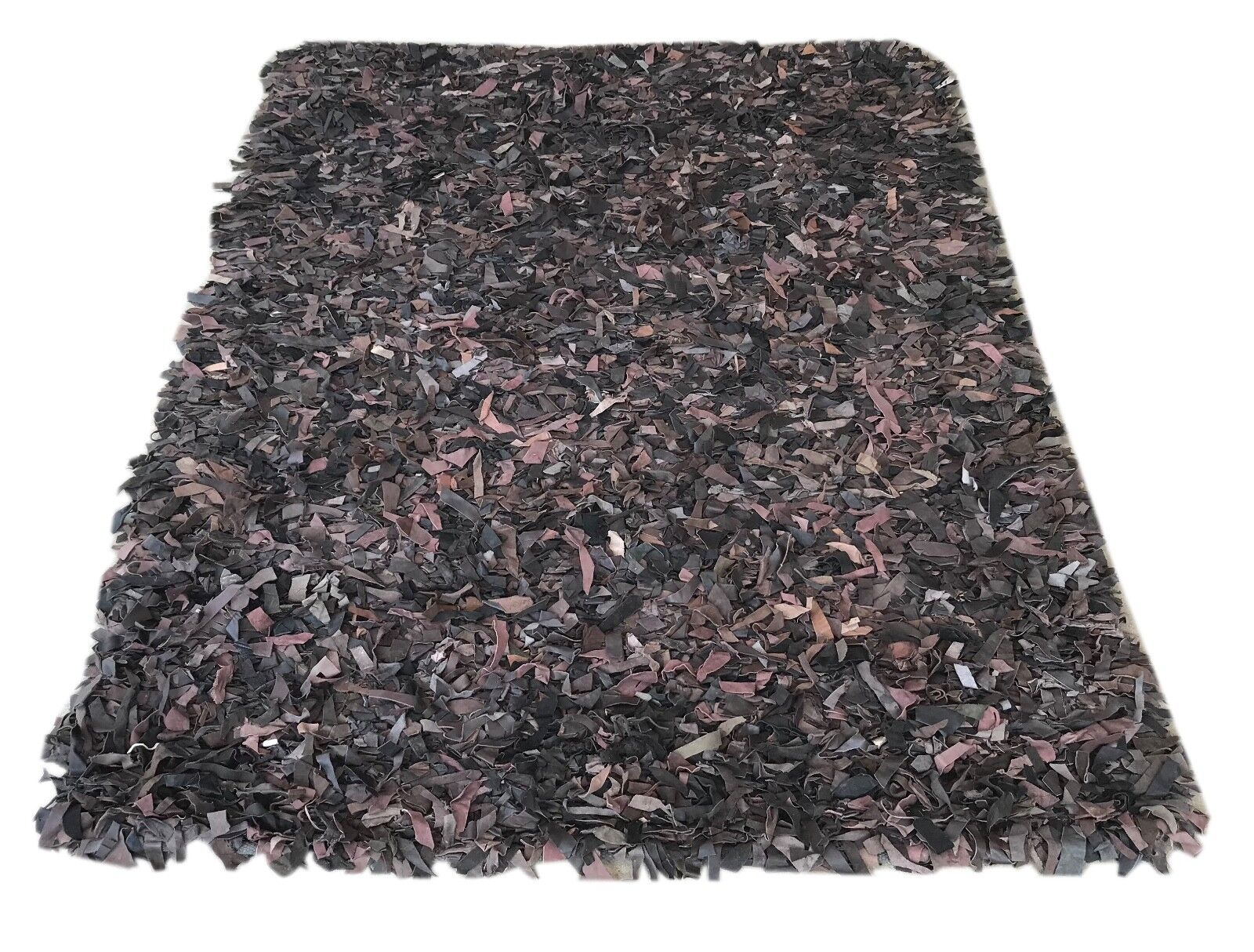 Echt Leder Shaggy Braun Teppich Exklusiver Design Vintage WILD WEST 130x180cm