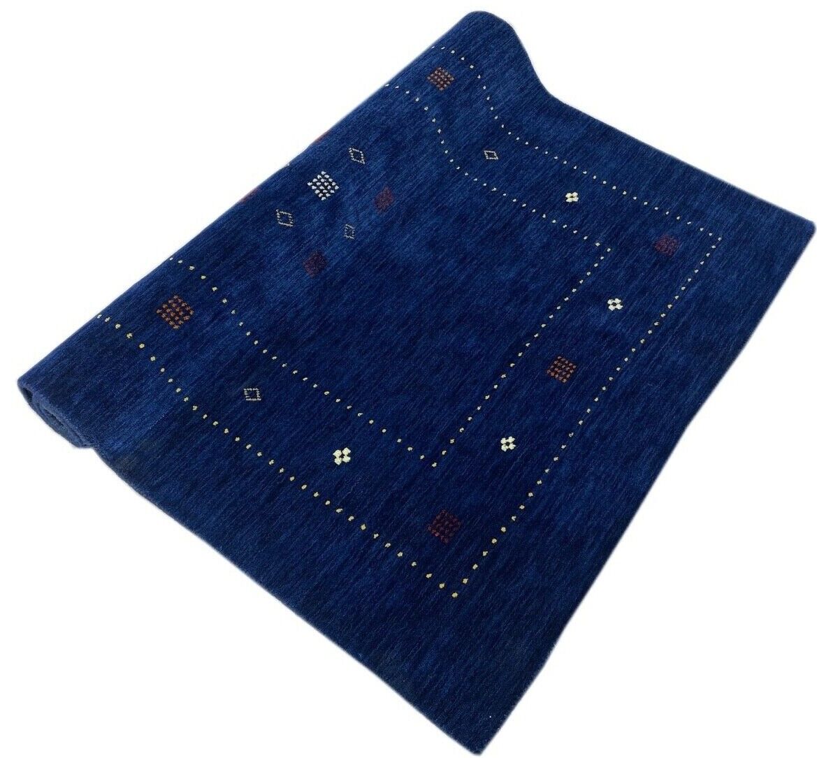 Gabbeh Teppich Blau 100% Wolle 80x150 cm Handgewebt Orientteppich Lori WR60