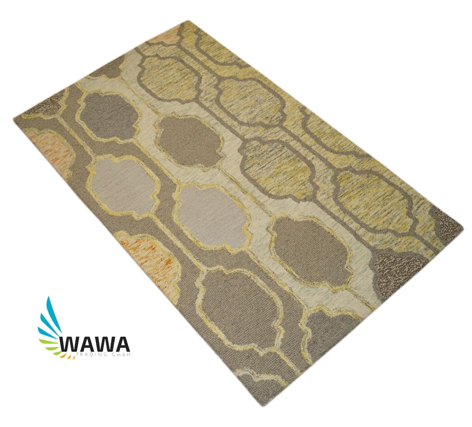 Teppich 100% Wolle 150X240 CM Braun Gelb Handarbeit Handgetuftet Loop MH847