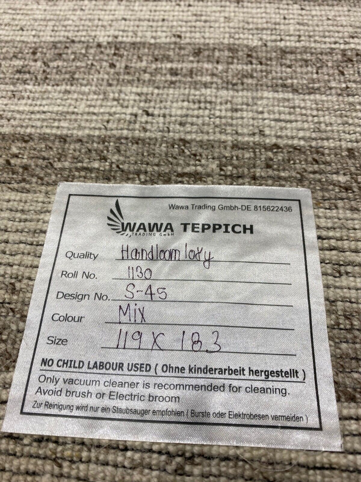 Teppich 100% Wolle Grau Silber Braun loom lori Handgewebt 120x180 cm dp Garn S45