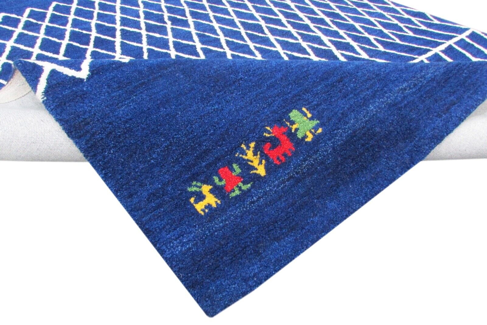 Alfombra hecha a mano, 100% lana, 160x230 cm, azul, alfombra oriental, tufted a mano, T803 