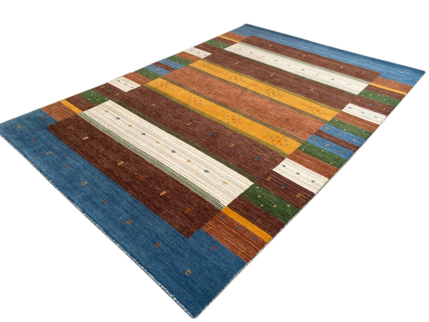 Gabbeh Teppich 100% Wolle 200x300 cm Blau Braun Handgewebt Orientteppich 111