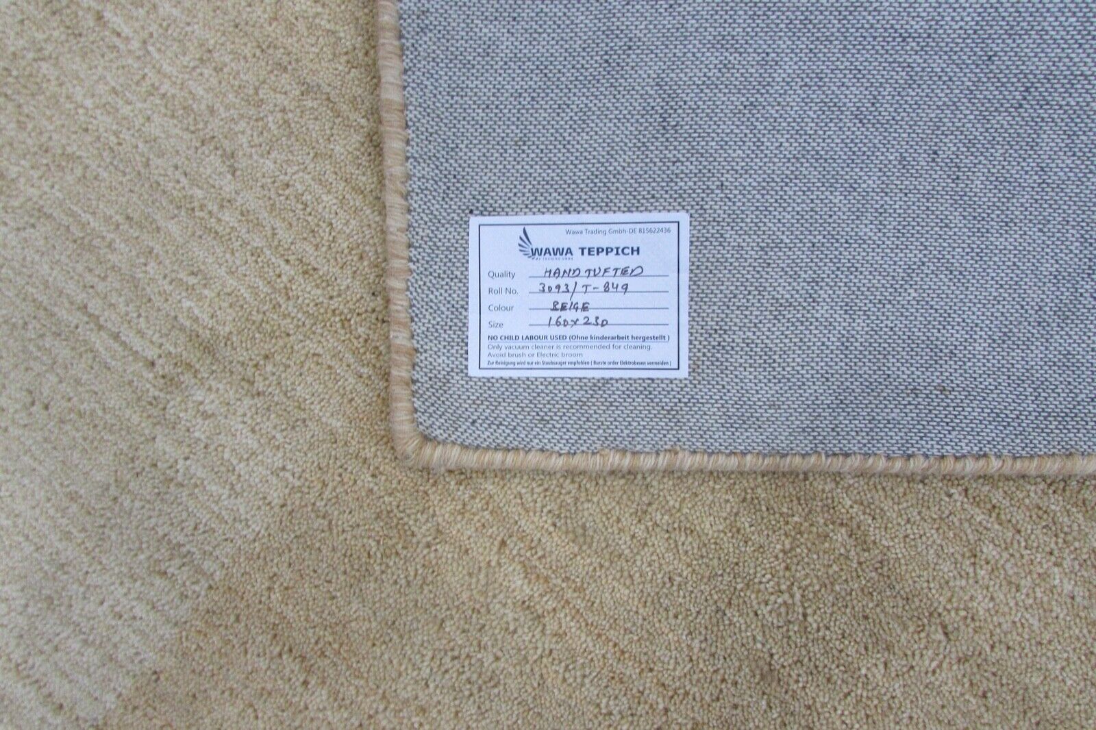 Tappeto in lana, beige, 160x230 cm, fatto a mano, 100% lana, annodato a mano, T849 