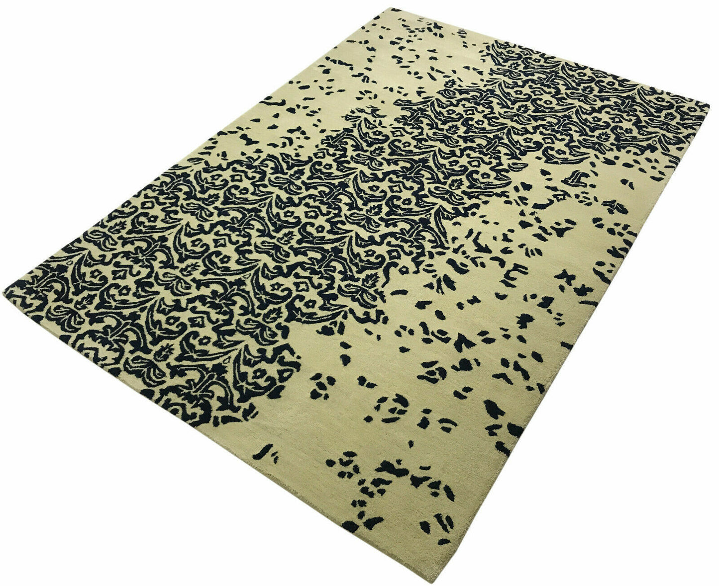 Beige Blau Teppich 100% Wolle 160X230 CM Orientteppich Handgetuftet Debbich