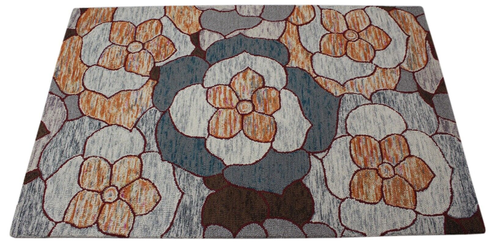 Grau Teppich 100% Wolle Orange Beige Orientteppich 150X240 cm Handgetuftet MH956