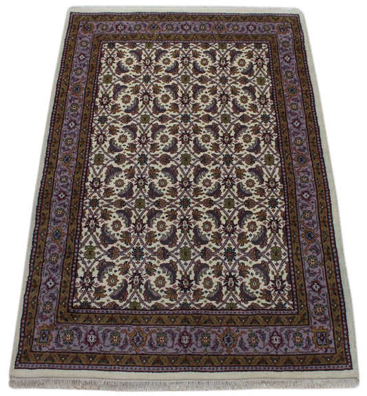 Elfenbein Beige Teppich Wolle Handgeknüpft 100% Schurwolle 155x230 cm D9