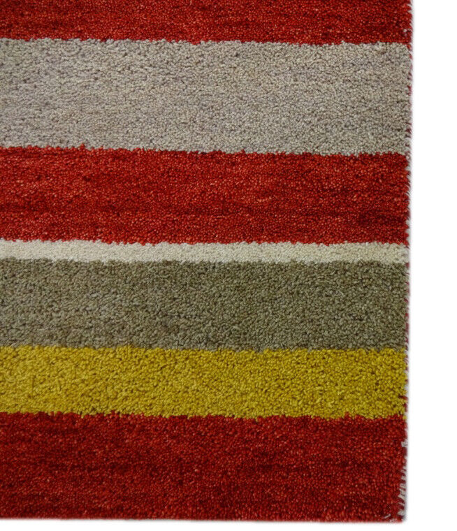Gabbeh Teppich 61x92 cm Handgeknüpft  ~ 100% Wolle ~ Gold Rot Beige  M34