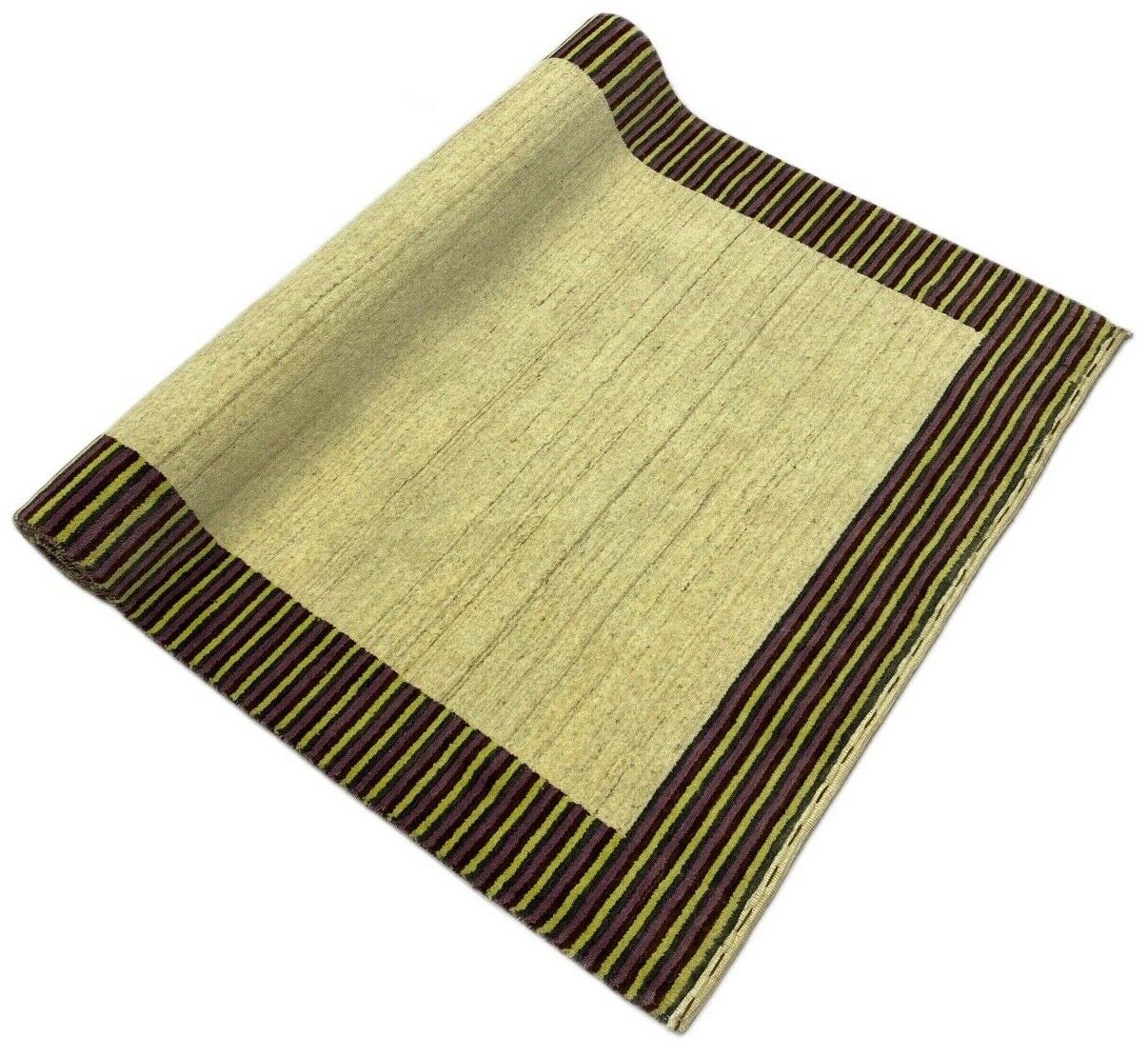 Gabbeh Teppich 100% Wolle Beige Gelb loom lori Handgewebt 120x180 cm S7