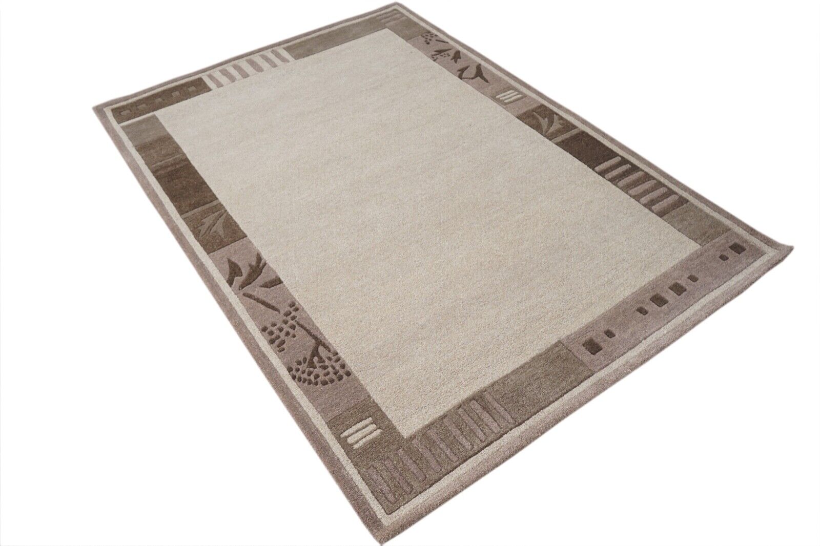 Teppich 100% Wolle Beige Braun 160X230 cm Natürliche Wolle Handgetuftet HT200u