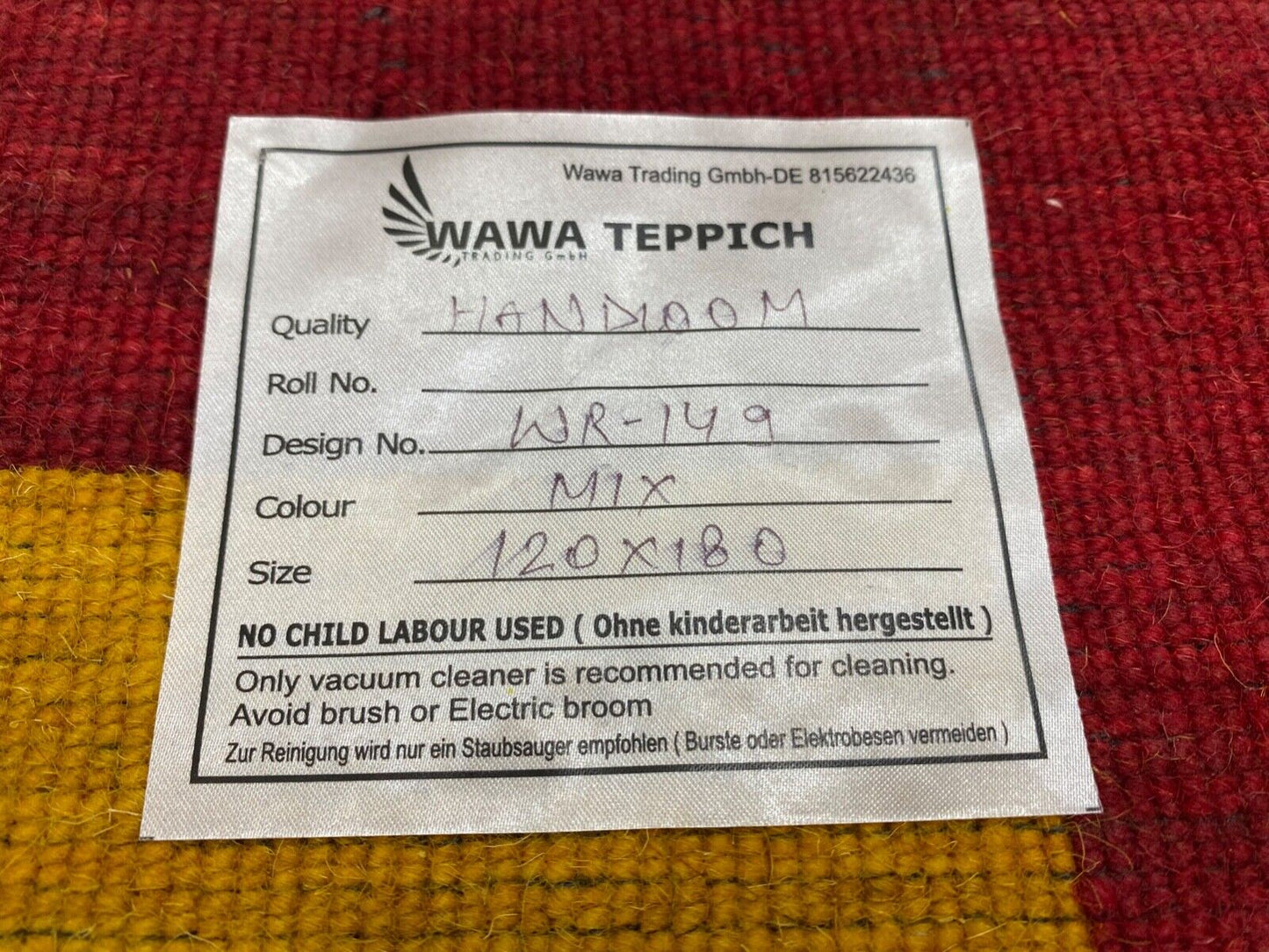 Gold Rot Teppich 100% Wolle Gabbeh 120x180 cm Handgewebt Home Deko WR149