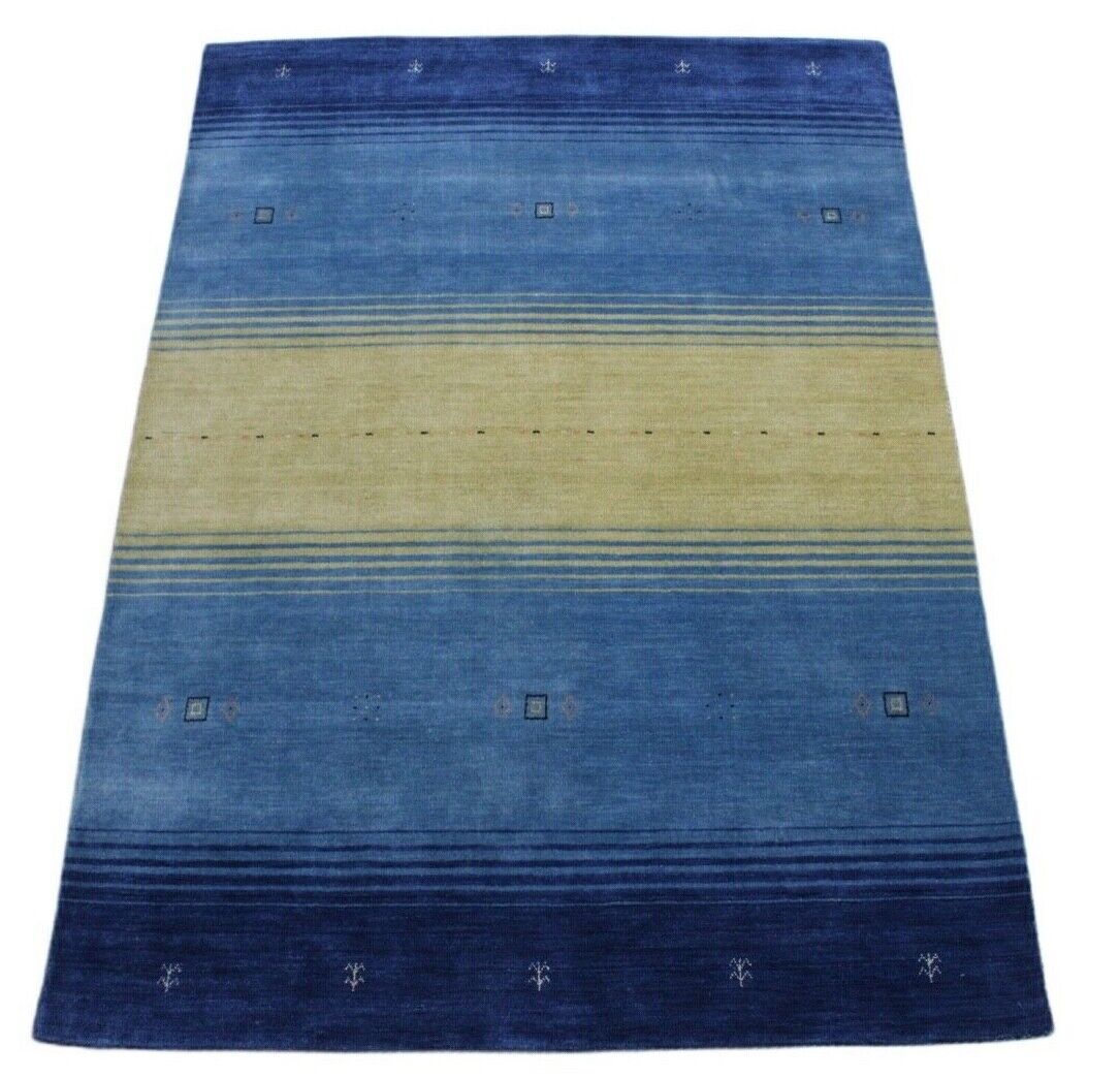 Gabbeh Blau Gelb Teppich 169x238 cm Handgewebt 100% Wolle Lori Buff LR520