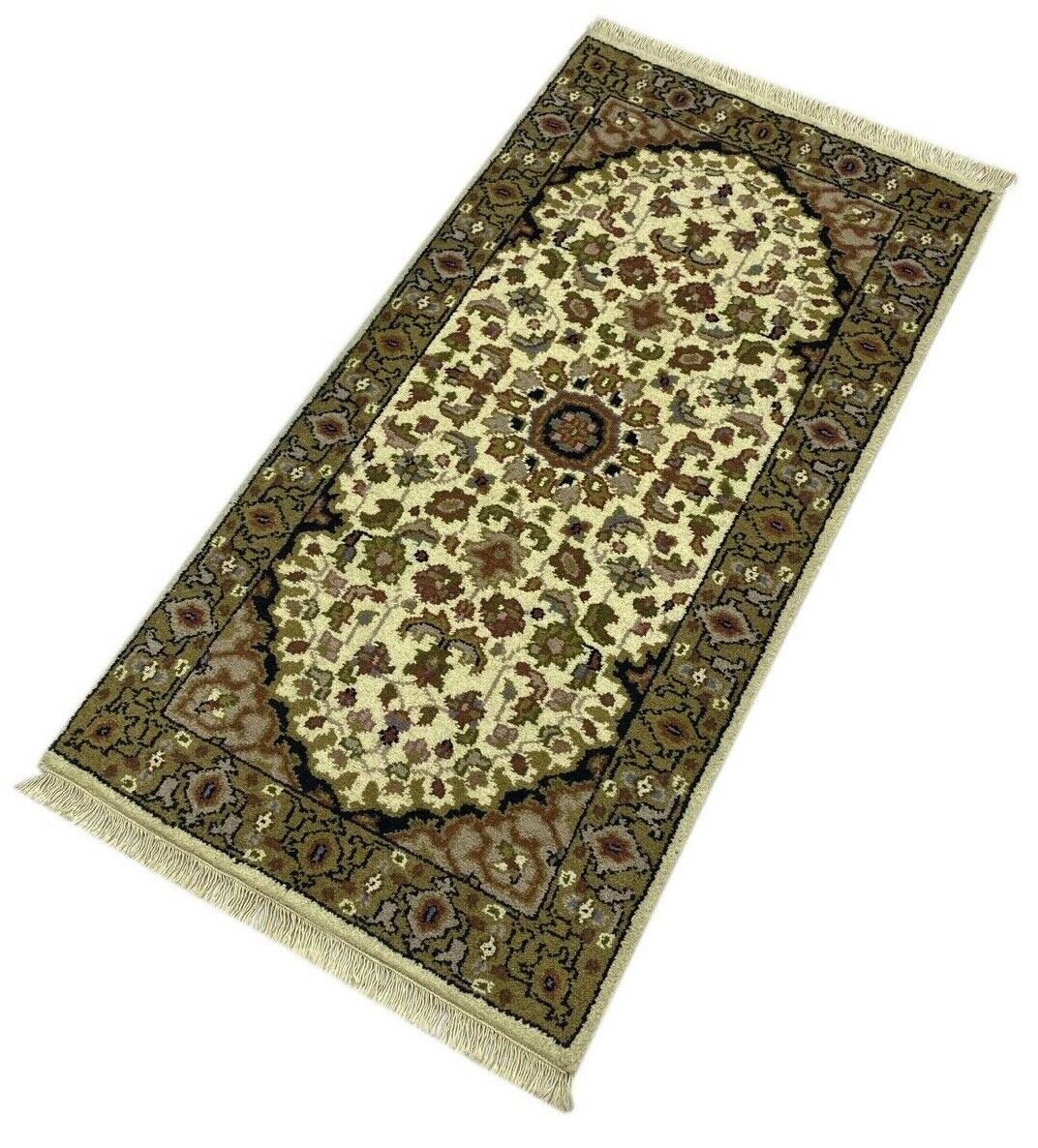 Beige Teppich Wolle Handgeknüpft Orientteppich 100% Schurwolle 70X140 cm D8