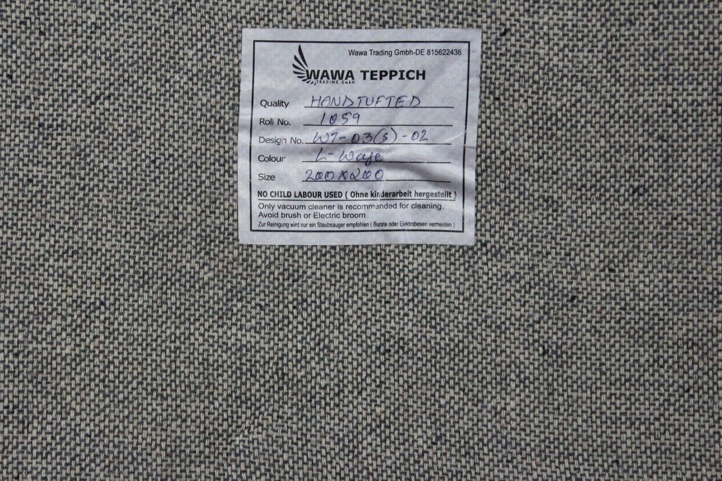 Teppich 100% Wolle Grau Modern Wohnzimmer Beige 200X200 CM Handgetuftet WT3
