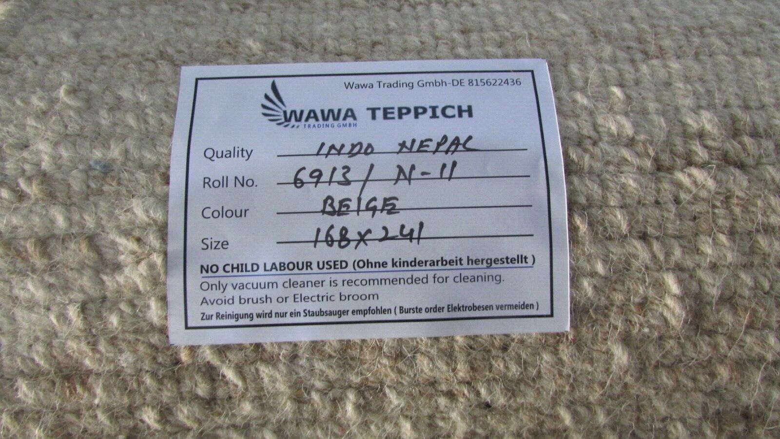 Nepal Teppich Handgeknüpft Beige Grau 100% Wolle Orientteppich 168x241 cm N-11