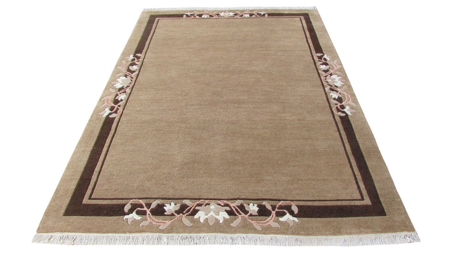 Nepal Teppich Handgeknüpft Kamel beige 100% Wolle Orientteppich 159x219 cm N-92