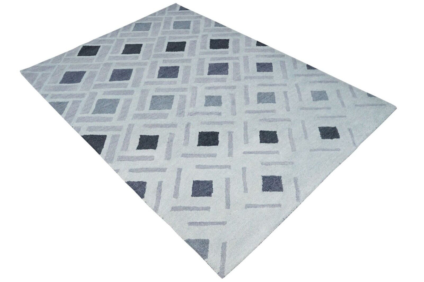 Beige Blau 160X230 cm Teppich 100% Wolle Orientteppich Handgetuftet HT382