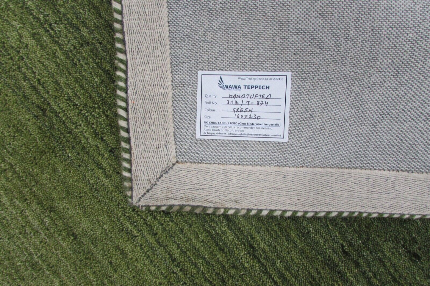 wolle Grün Teppich 160X230 cm Teppich 100% Wolle Orientteppich Handgetuftet T874