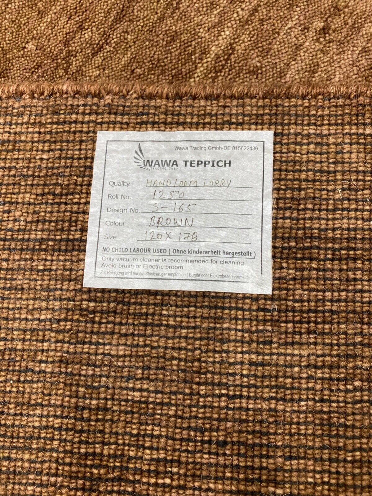 棕色地毯，100%羊毛，Gabbeh lori，手工编织，120x178厘米，S165