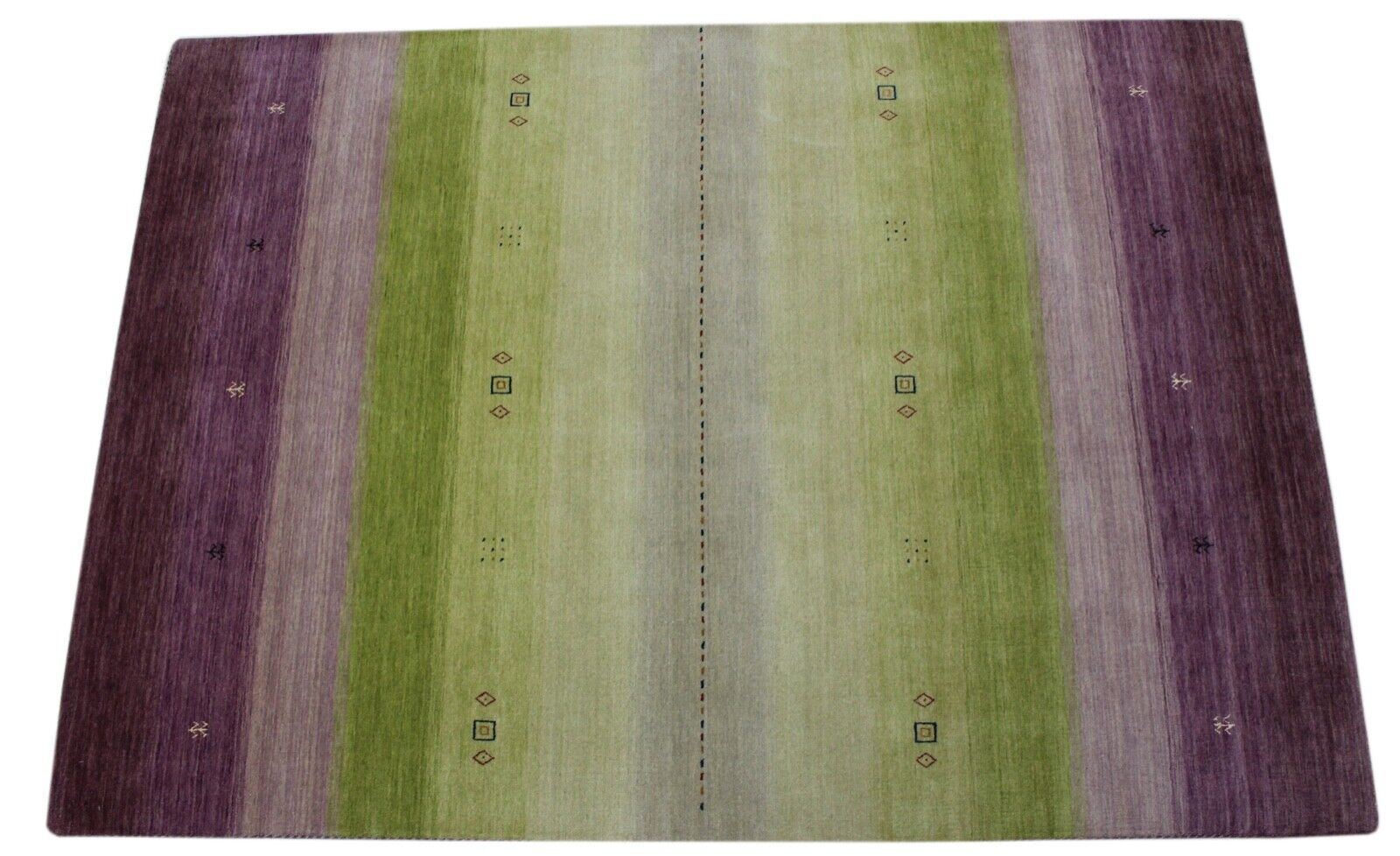 Gabbeh Teppich Violett Grün 100% Wolle 170x240 cm Handgewebt Orientteppich Lr649
