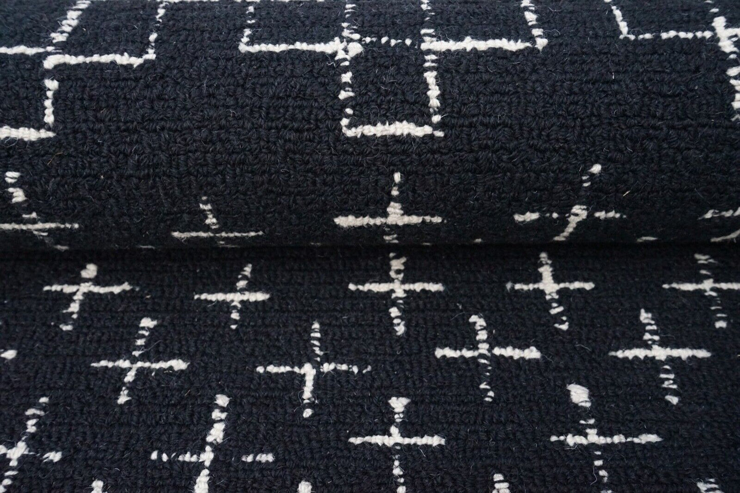 Teppich 100% Wolle Schwarz DunkelBlau 160X230 cm Handgetuftet Orient HT347u