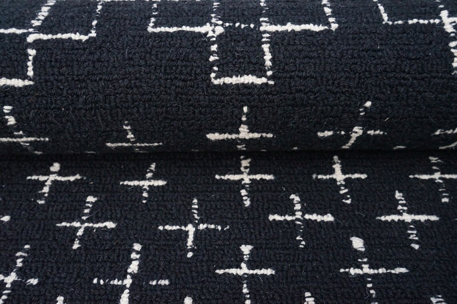 Teppich 100% Wolle Schwarz DunkelBlau 160X230 cm Handgetuftet Orient HT347u