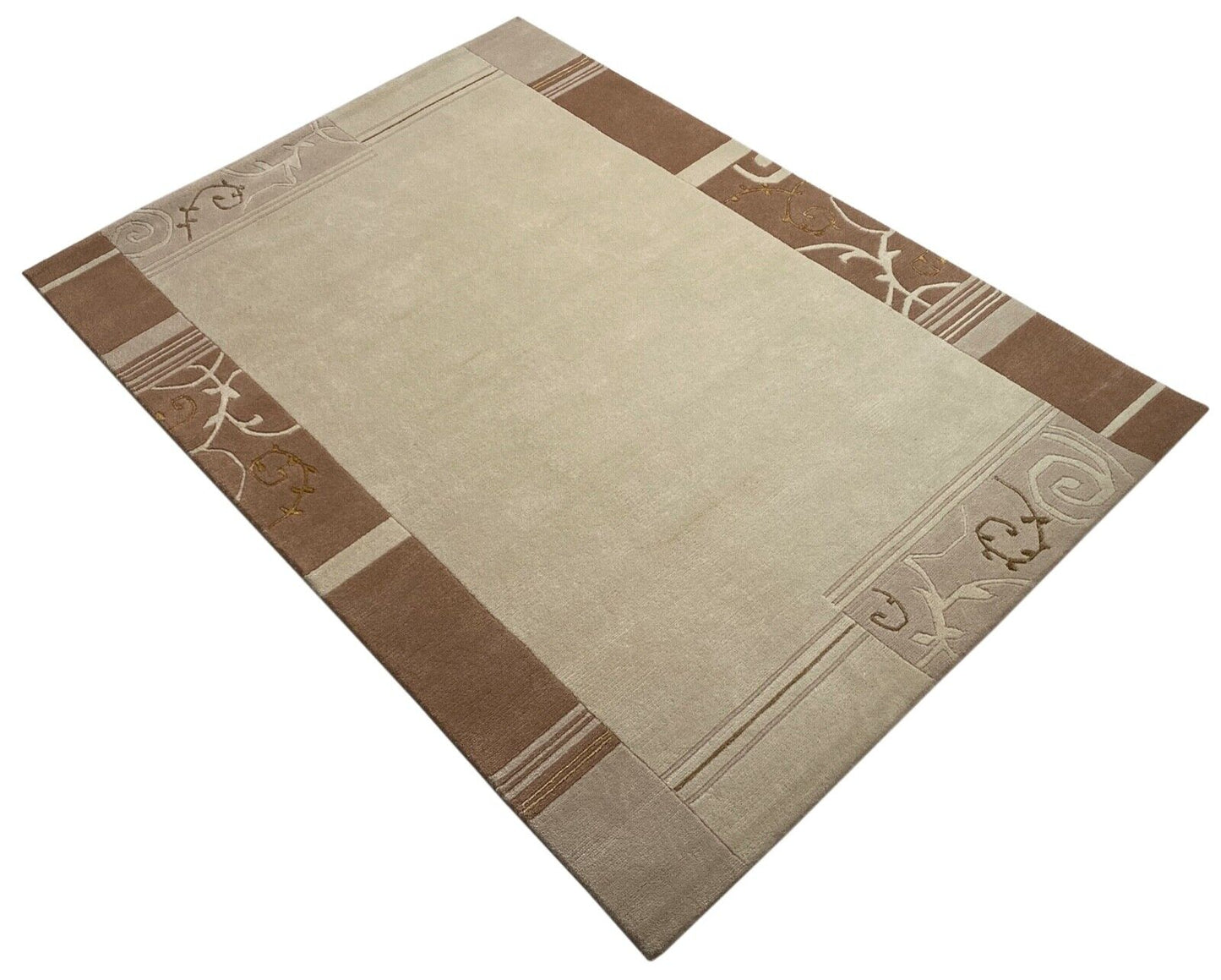 Indo Nepal Teppich Handgeknüpft Beige Braun 120X180 cm Wolle Orientteppich