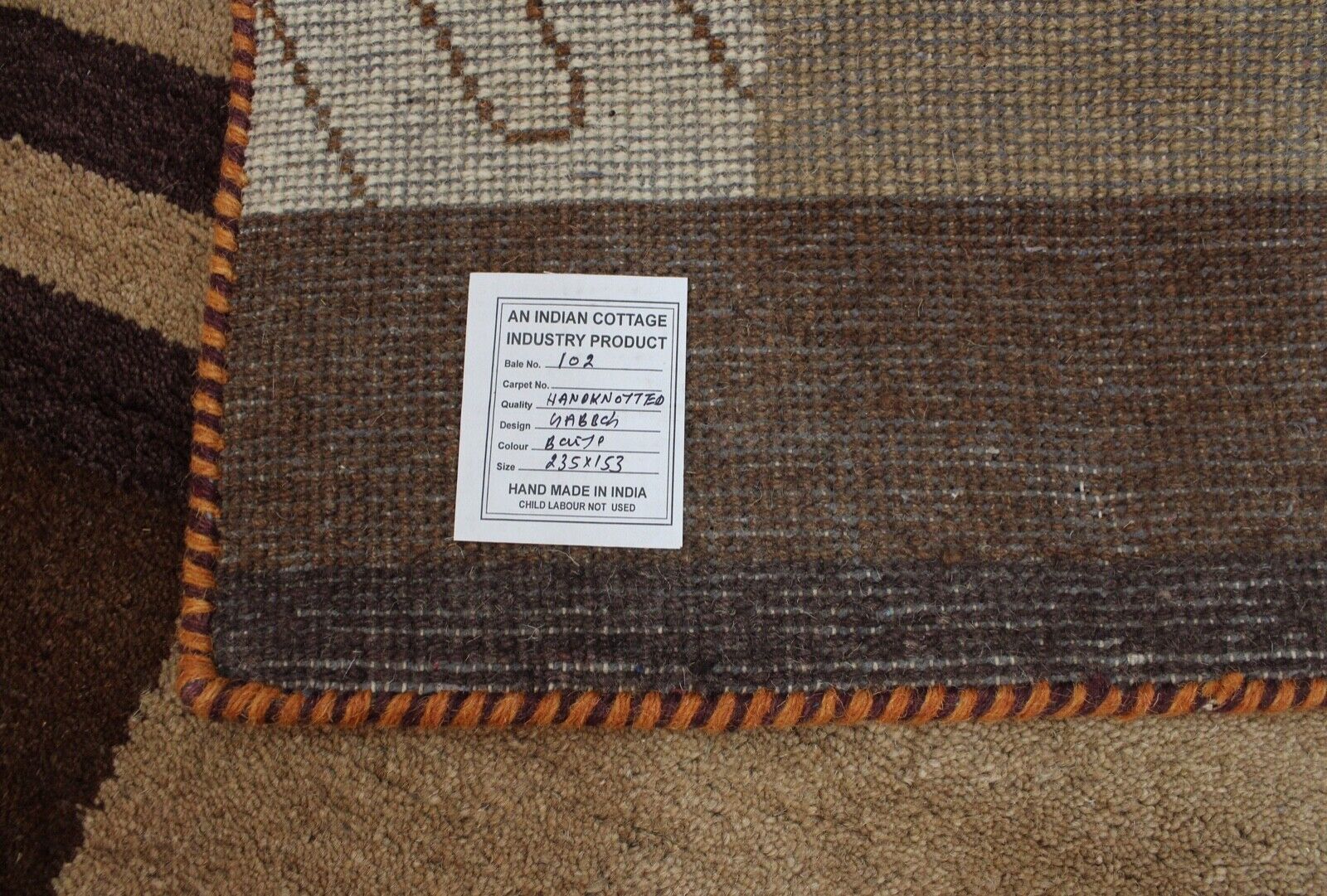 Tappeto Gabbeh 100% lana beige marrone tappeto orientale annodato a mano 153X235 cm