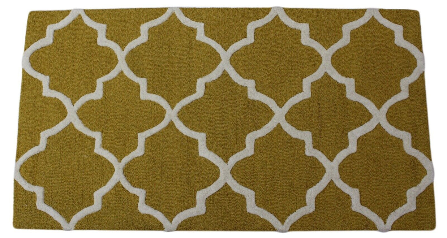 Gold Gelb Teppich Orientteppich 100% Wolle Handgetuftet 80X150 CM