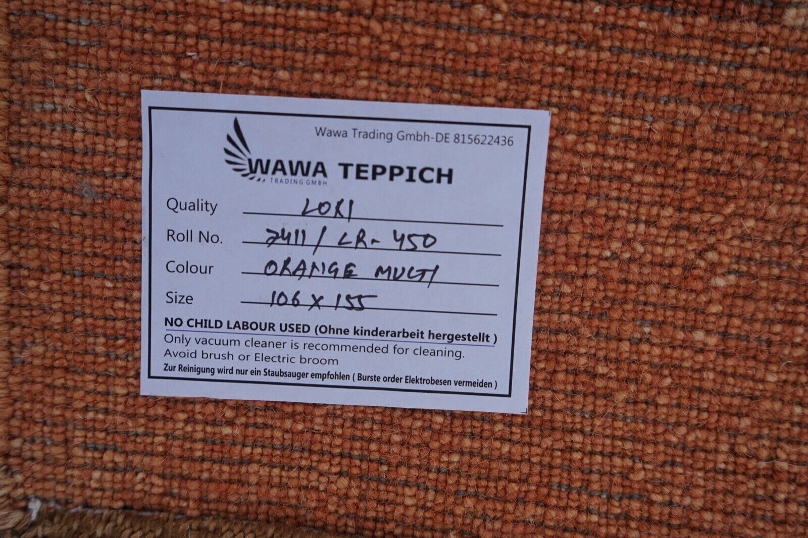 Gabbeh Orange Rug, Red, Handwoven, 100% Wool, 106x155 cm, Lori Debbich Lr450