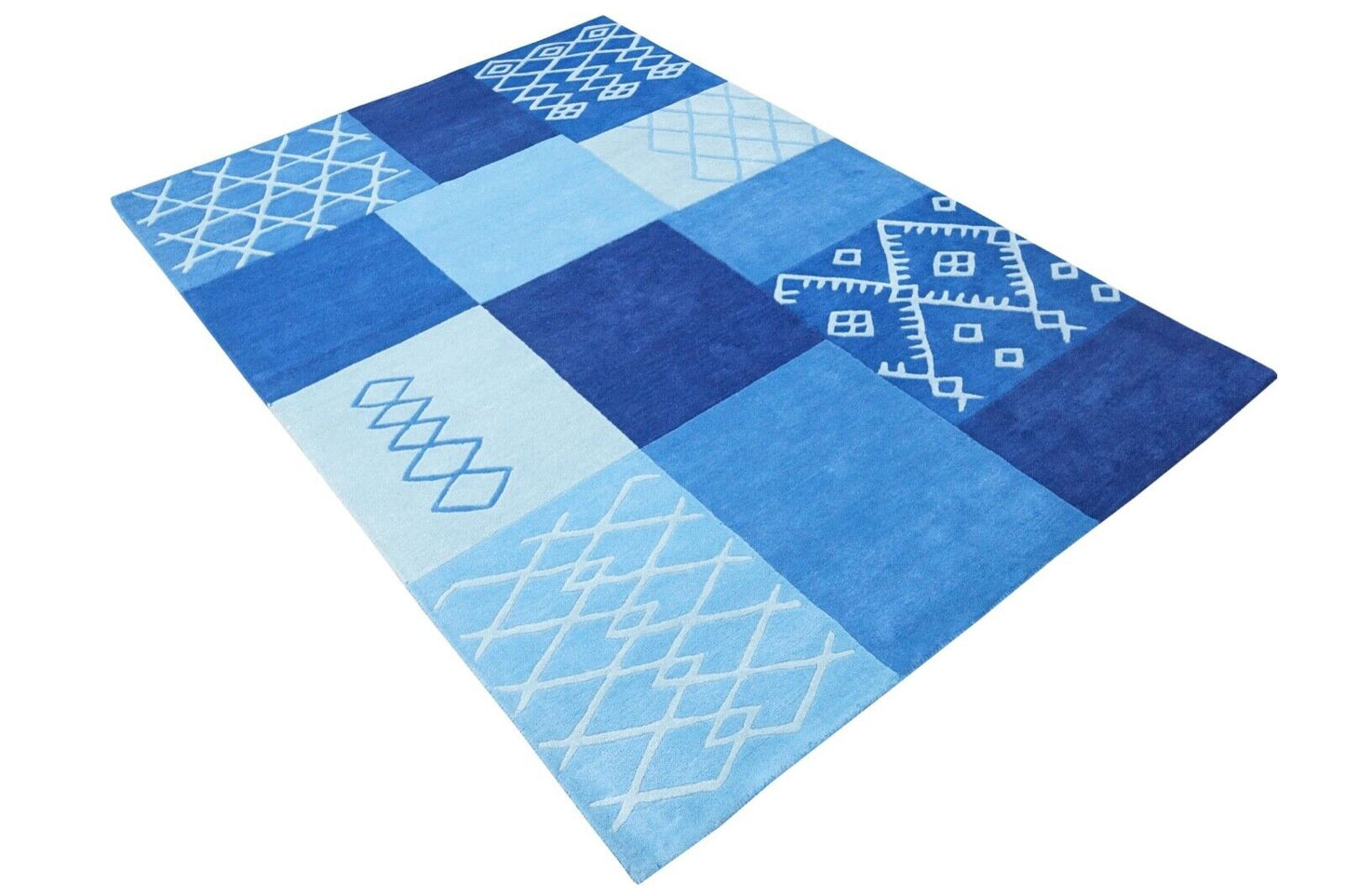 Blau Beige Teppich 100% Wolle 160X230 cm Orientteppich Handgetuftet HT404