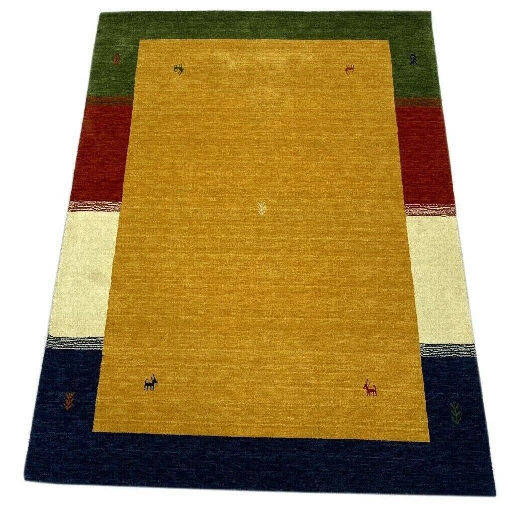 Gold Gabbeh Teppich 100% Wolle Grün Beige Rot Blau 177x235 cm Handgewebt WR90