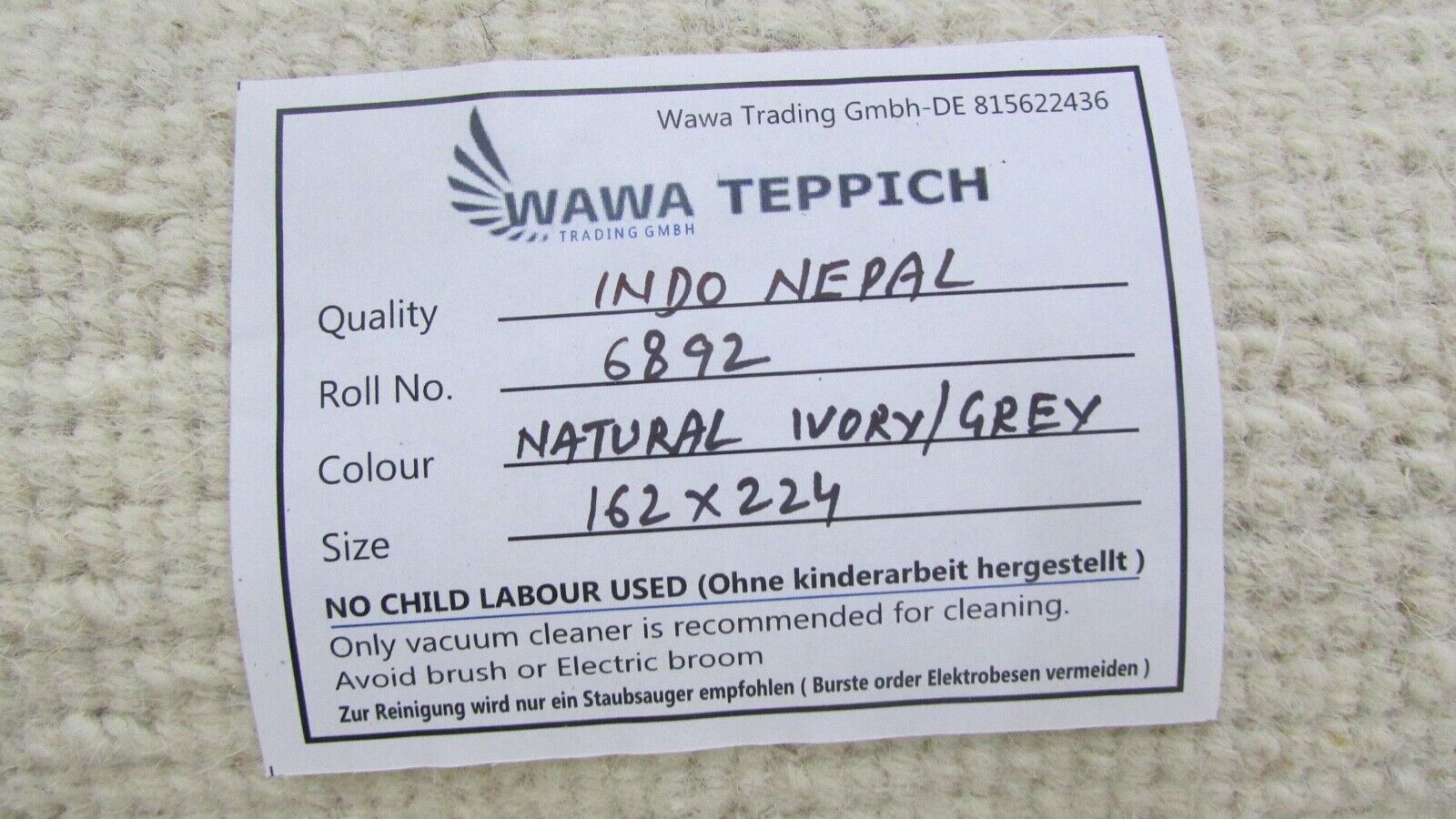 Tappeto Nepal, annodato a mano, beige/grigio, 100% lana, tappeto orientale, 162x224 cm, N-44