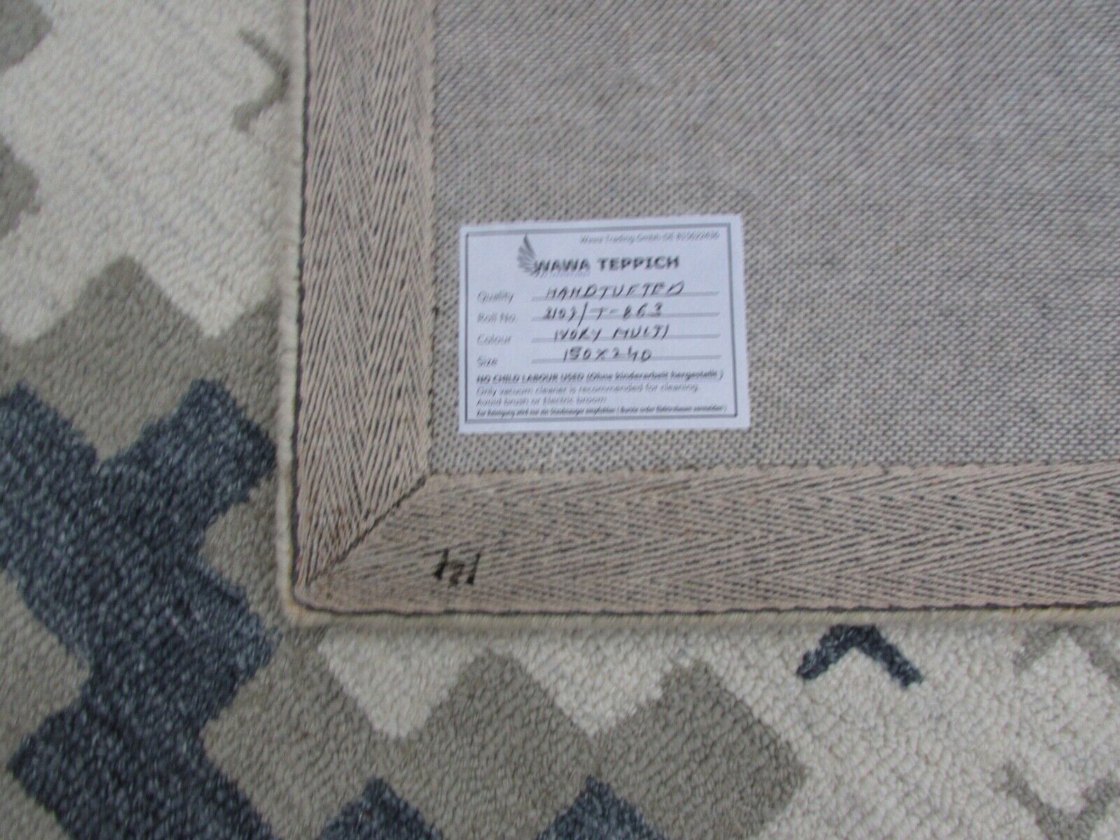 Tappeto Grigio Beige 100% Lana 160X230 cm Fatto a Mano T863