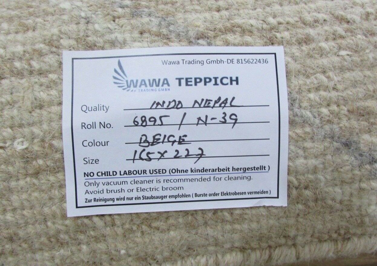 Nepal Teppich Handgeknüpft Beige Braun 100% Wolle Orientteppich 165x227 cm N-39