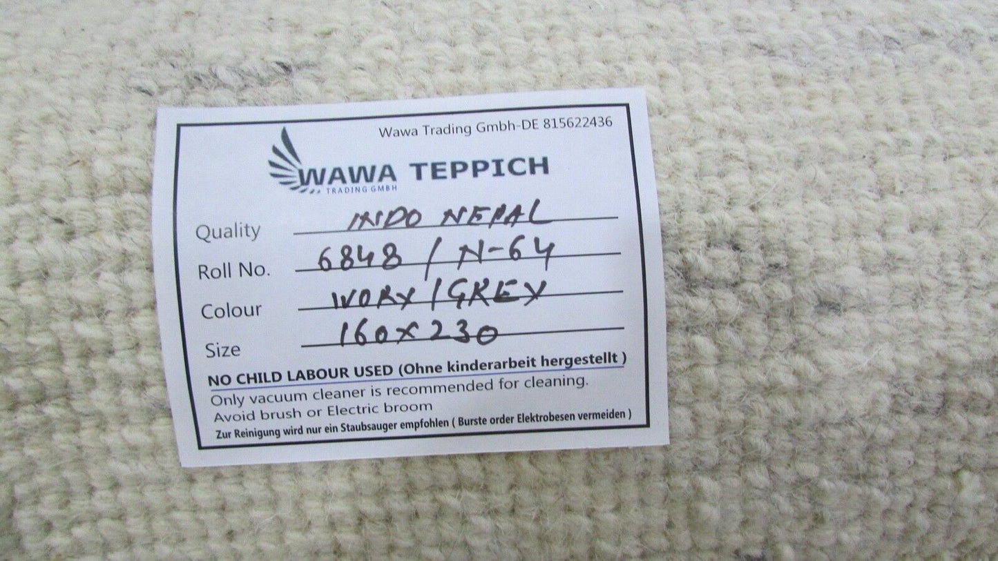Nepal Teppich Handgeknüpft Grau Beige 100% Wolle Orientteppich 160x230 cm N-64