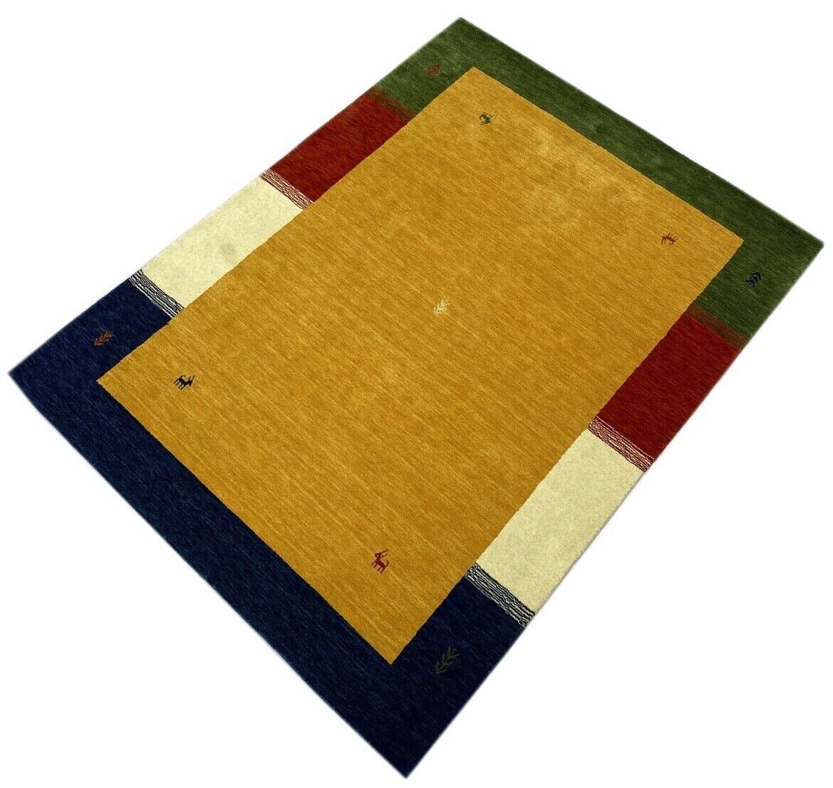 Gold Gabbeh Teppich 100% Wolle Grün Beige Rot Blau 177x235 cm Handgewebt WR90