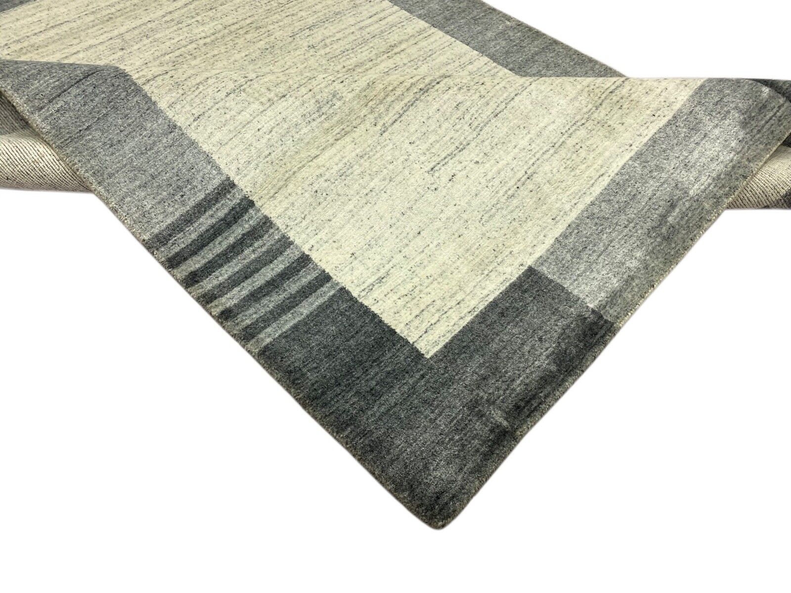 Grau Teppich 100% Wolle Silber Weiß Gabbeh Handgewebt 125x178 cm dp Garn S179