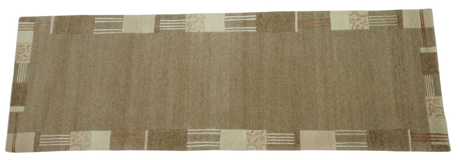 Nepal Teppich 100% Wolle Handgeknüpft Beige Braun 80X250 cm Orientteppich N768