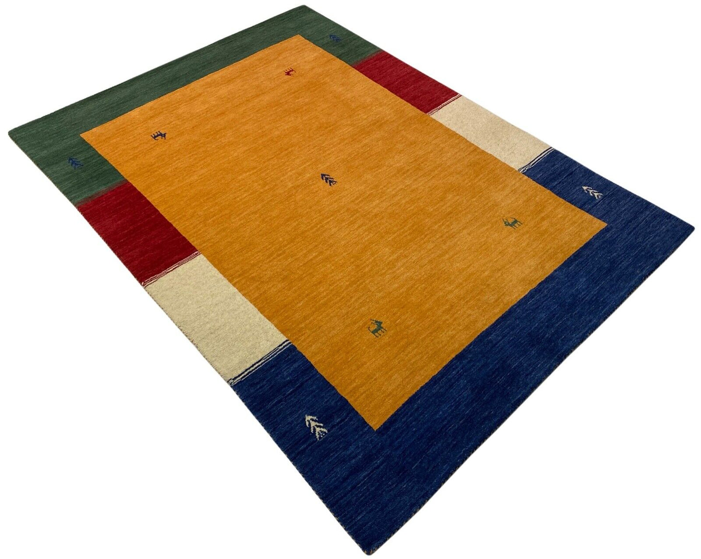 Gabbeh Teppich 100% Wolle 200x300 cm Gold Rot Beige Handgewebt Orientteppich