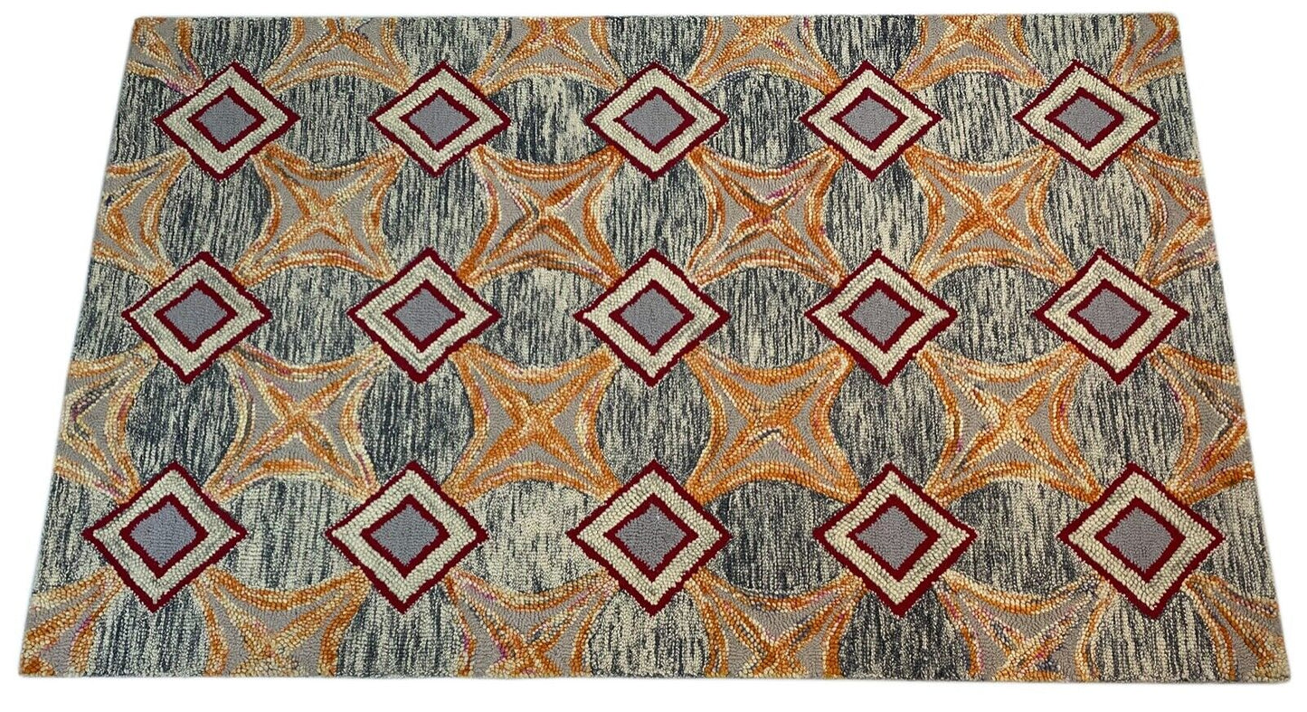 Designer Teppich Orange Beige Rot Grau 100% Wolle Handarbeit 150X240 CM MH925