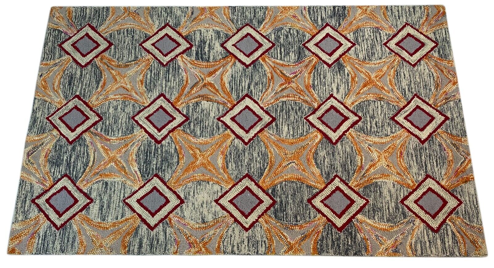 Designer Teppich Orange Beige Rot Grau 100% Wolle Handarbeit 150X240 CM MH925