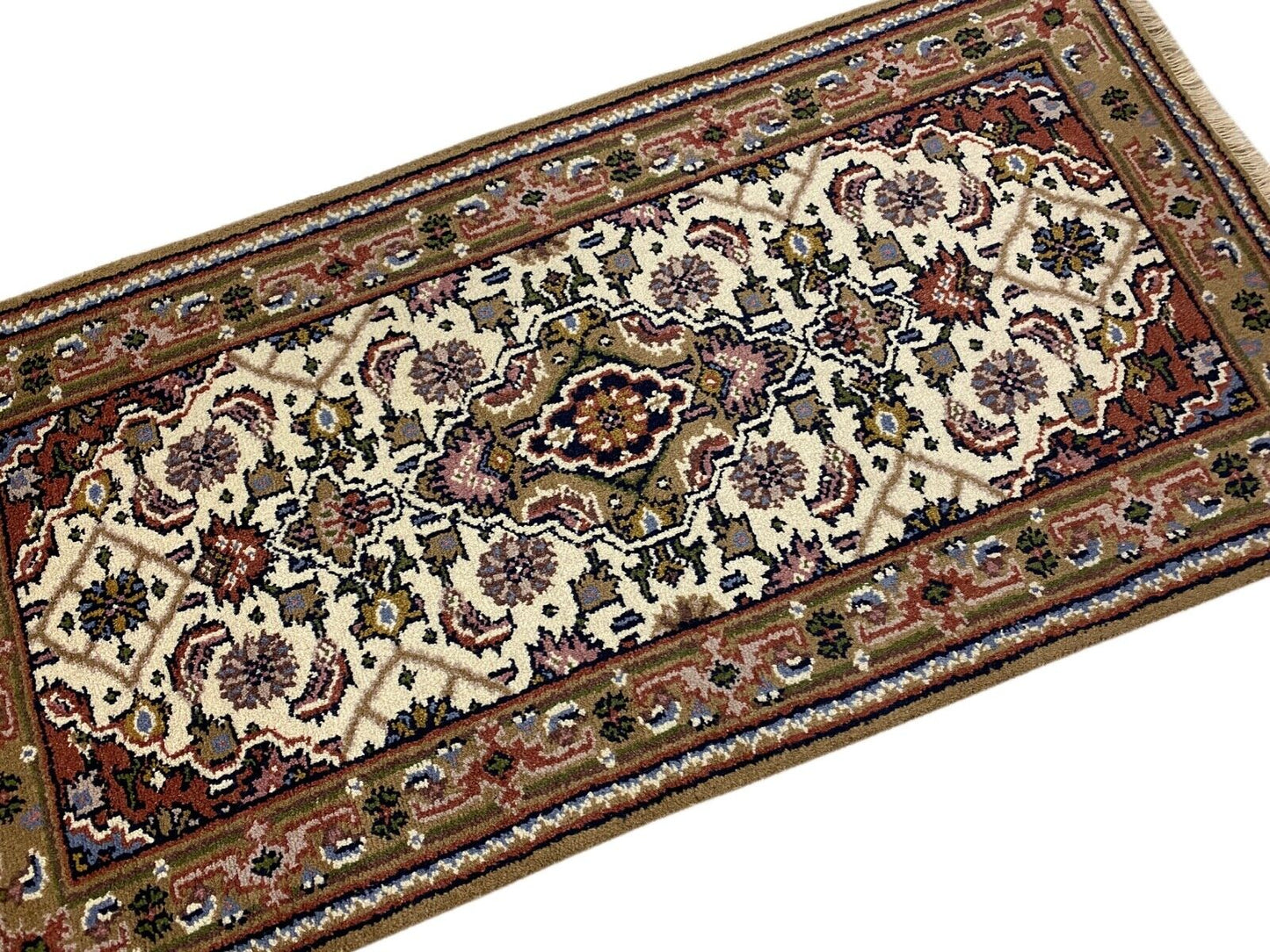 Beige Braun Teppich 100% Wolle Handgeknüpft Orientteppich  70X140 cm D11