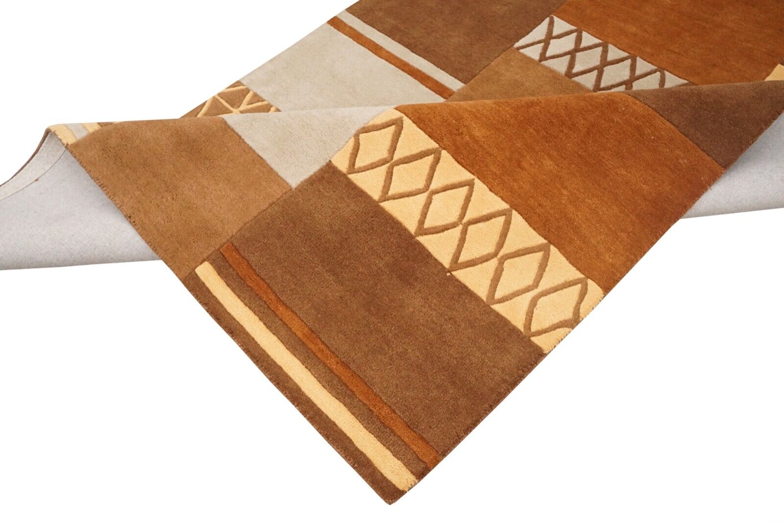 Teppich 100% Wolle 160X230 cm Beige Braun Orange Handgetuftet HT427