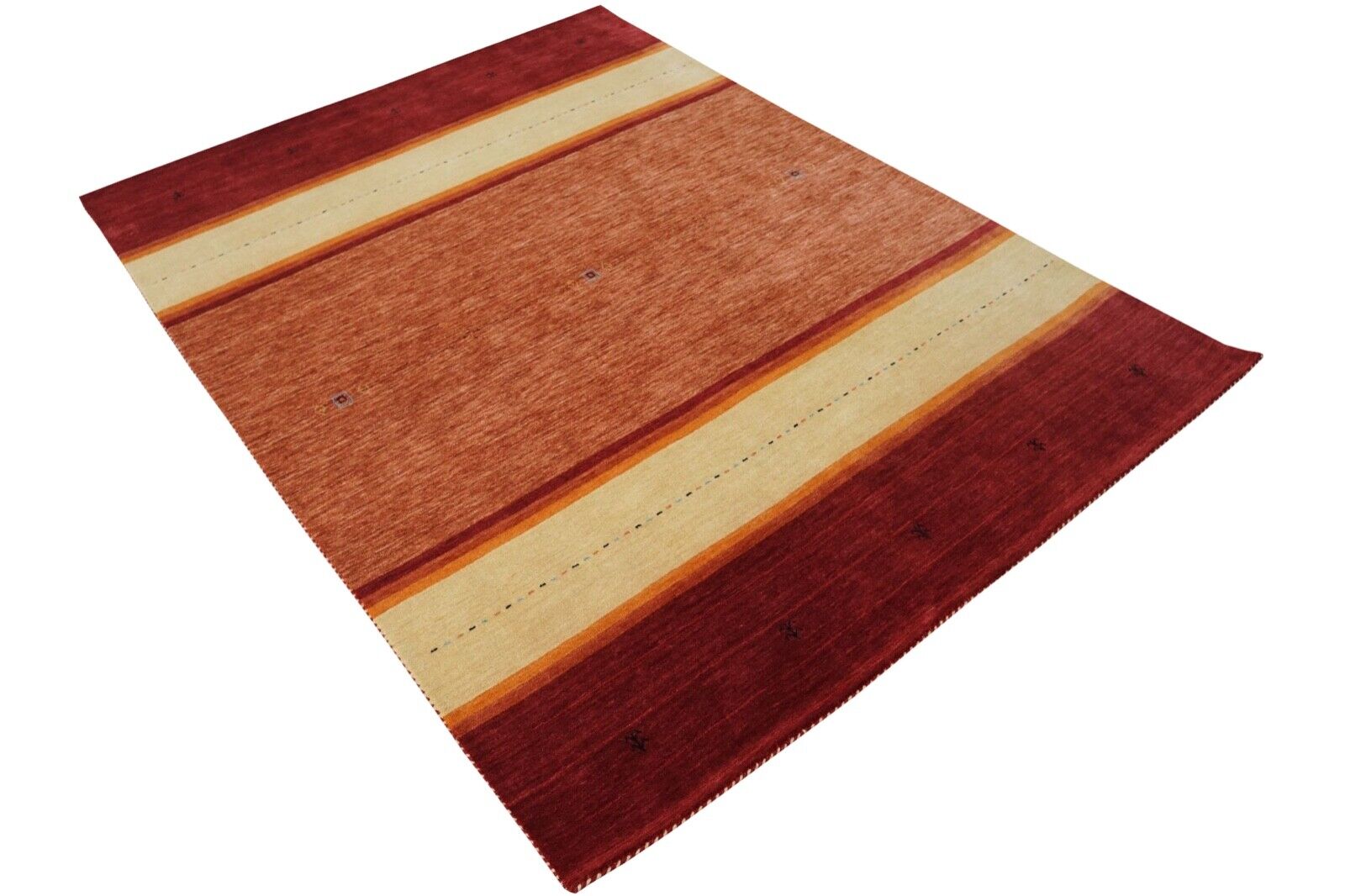 Gabbeh Teppich Orange Rot Beige 100% Wolle 170x240 cm Orient Handgewebt Lr468